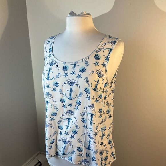 Macbeth Collections Nautical Button Back Sleeveless Top. Anchors shells starfish - Picture 6 of 16